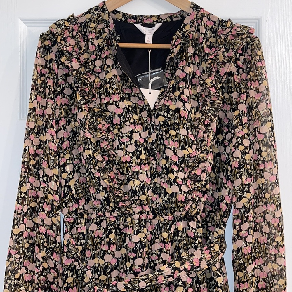 NEW Floral Lauren Conrad Ruffle Dress GOLD detail - Picture 4 of 10